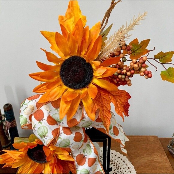 Fall Sunflower Lantern Swag: Autumn Mantle Centerpiece - Picture 3 of 10